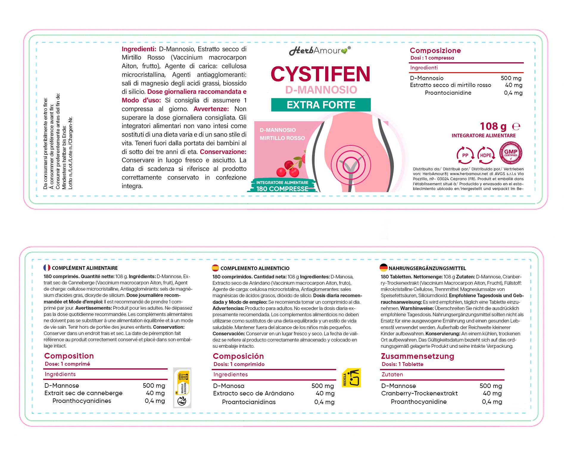 D-Mannosio + Mirtillo Rosso | 180 Compresse | 6 Mesi